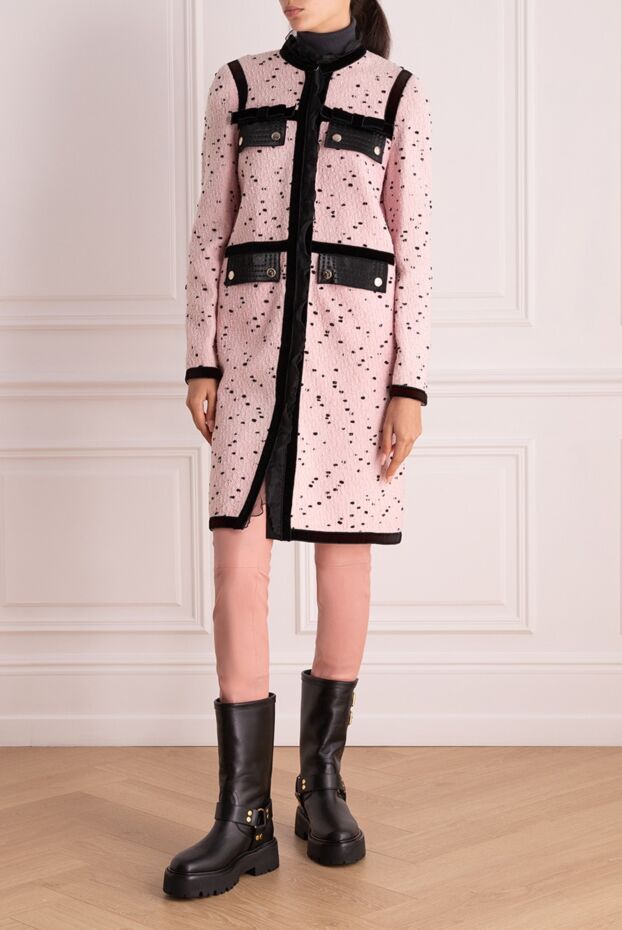 Giambattista Valli women's pink tweed coat with contrasting inserts and black decorative trim 142254 - photo 2