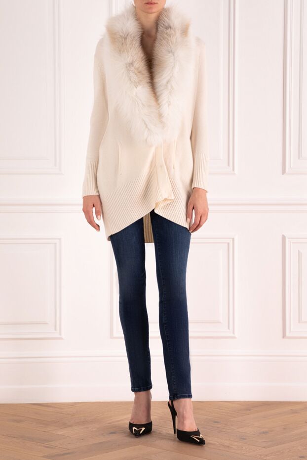 Max&Moi white women’s cashmere jumper with fur on the neckline 142380 - photo 2