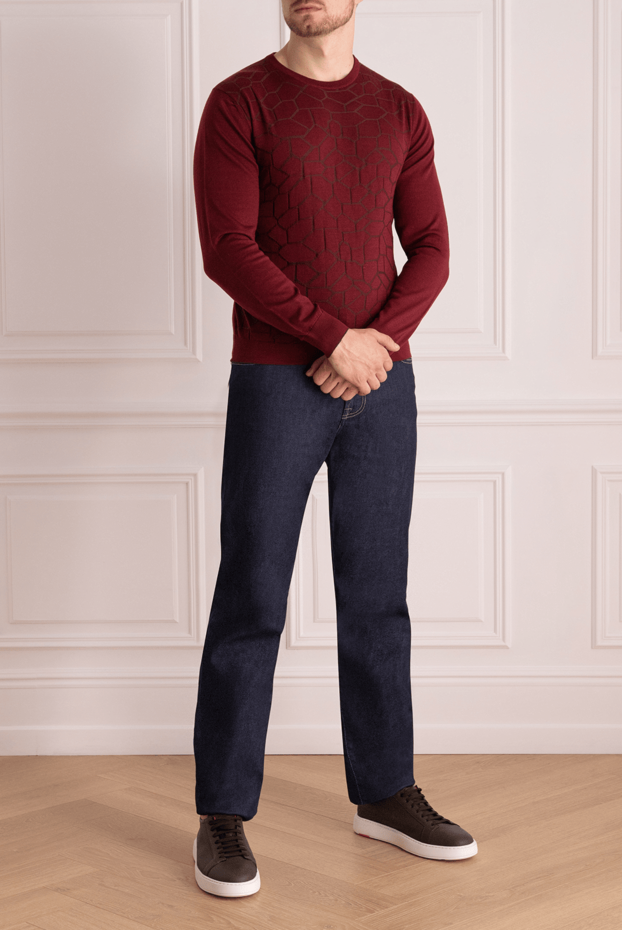 Cesare di Napoli burgundy jumper with geometric jacquard made of wool, cashmere and silk
 142512 - photo 2