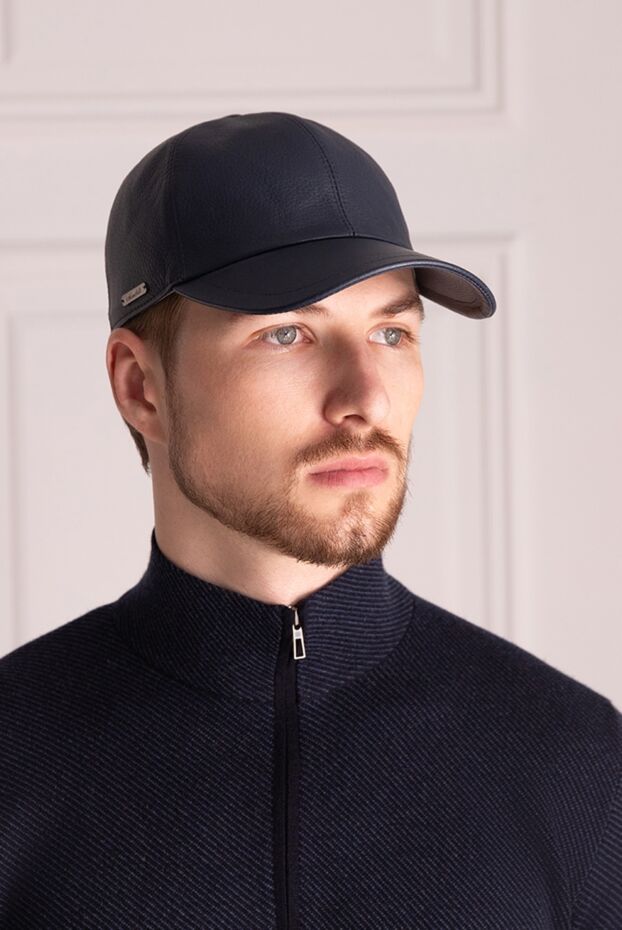 Blue genuine leather cap for men - photo 2