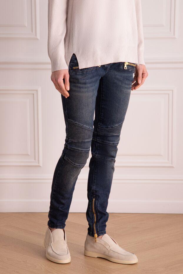 Balmain dark cotton jeans with knee panels and metal zippers on the pockets 142966 - photo 3