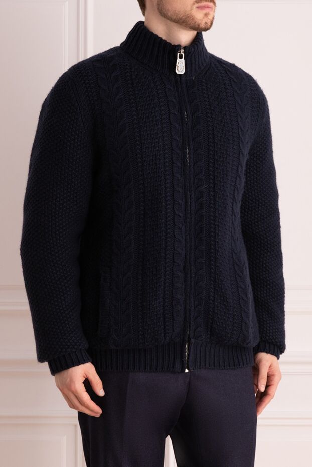Billionaire cardigan for men made of cashmere and natural fur, blue 143032 - photo 3