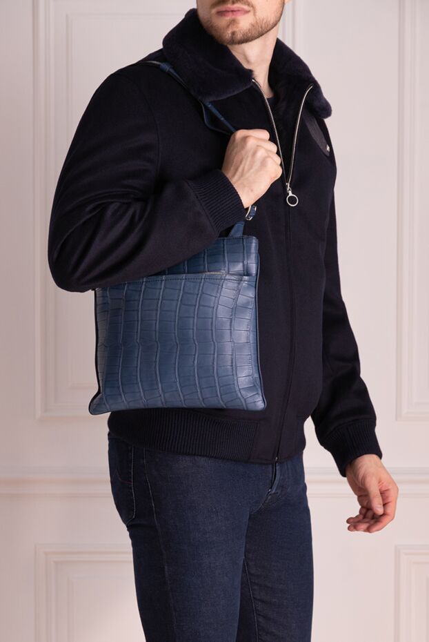 Cesare di Napoli men’s blue alligator leather crossbody bag with a strap 143087 - photo 2