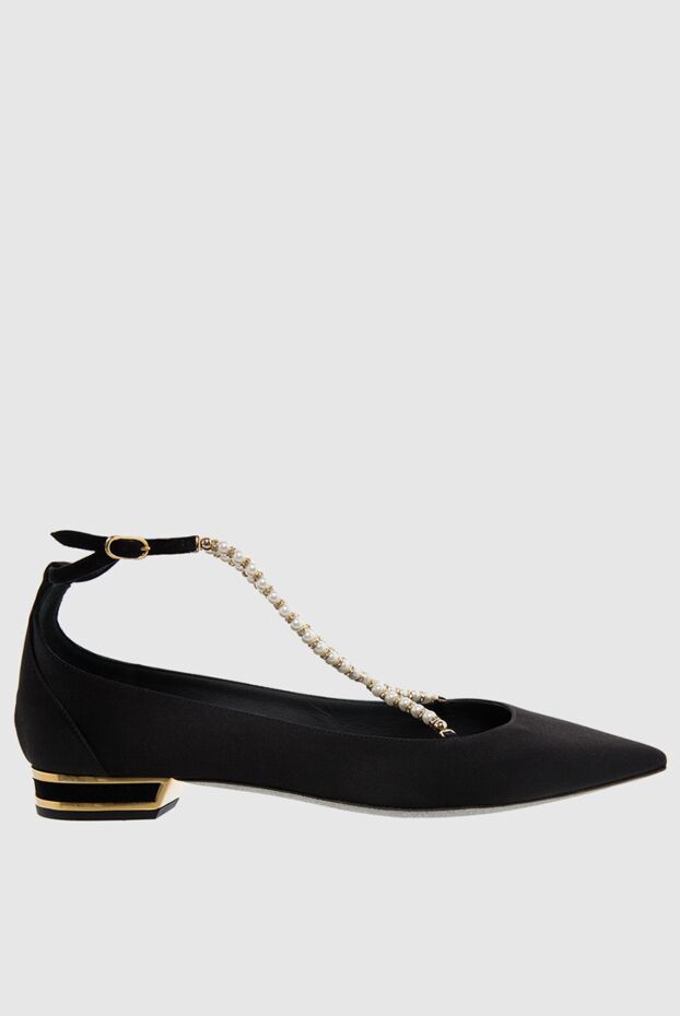 Rene Caovilla women's black silk shoes with chains of crystals 143507 - photo 1