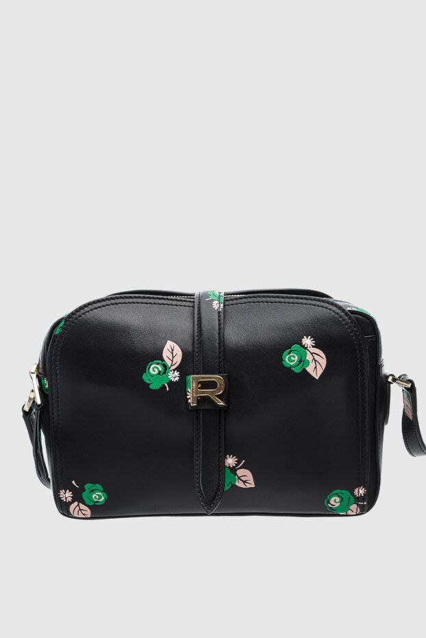 Rochas гүлді басқышы бар әйелдердің қара былғары сөмкесі 143544 - фото 1