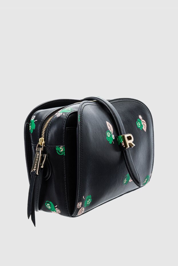 Rochas гүлді басқышы бар әйелдердің қара былғары сөмкесі 143544 - фото 3