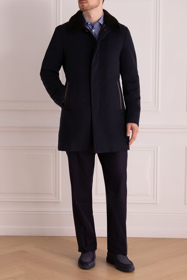 Gallotti blue cashmere and fur coat for men 143622 - photo 2
