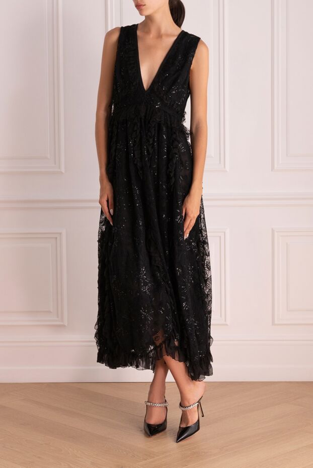 Giambattista Valli қара жүн аралас мойын сызығы мен шілтерлі жиегі бар миди көйлек
 144014 - фото 2