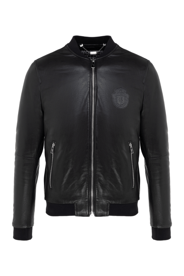 Billionaire men’s black leather bomber jacket decorated with a tonal brand emblem 144318 - photo 1