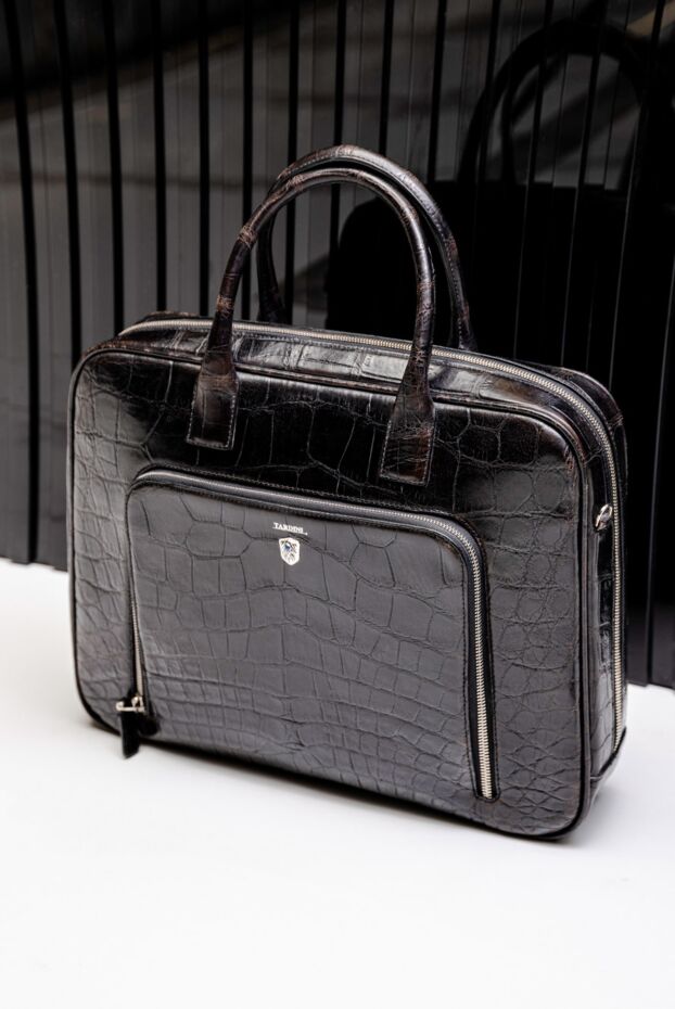 Tardini портфель из кожи аллигатора черный с наружным карманом мужской 144387 - фото 2
