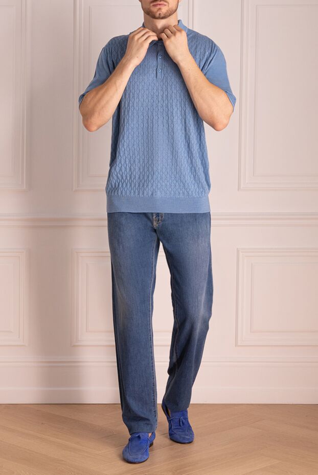 Cesare di Napoli blue jersey polo with embossed trim
 144486 - photo 2