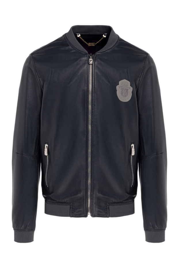 Billionaire men’s dark gray leather bomber jacket decorated with a brand emblem 144510 - photo 1