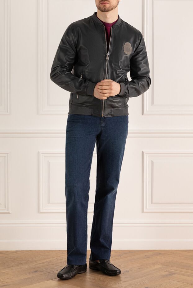 Billionaire men’s dark gray leather bomber jacket decorated with a brand emblem 144510 - photo 2