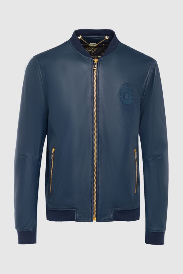 Billionaire men’s blue leather bomber jacket with bright zippers and a tonal logo 144514 - photo 1