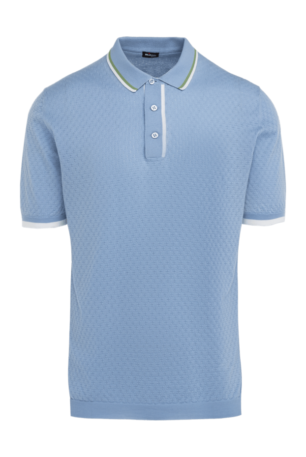 Kiton фактуралы көгілдір мақта поло көйлек контрастты окантовкасымен ерлерге арналған 144544 - фото 1