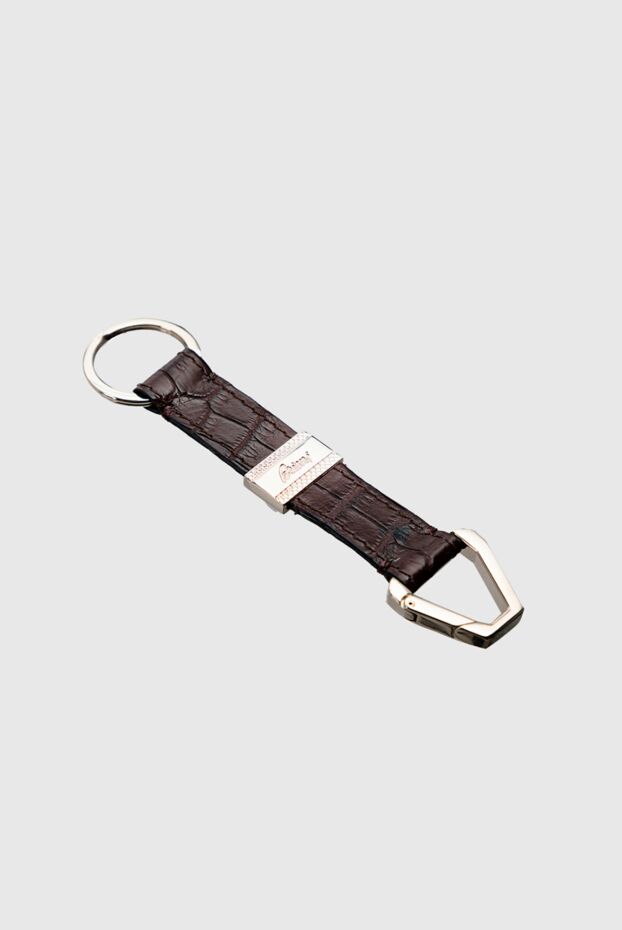 Brioni брелок из кожи аллигатора коричневый с карабином декорированный логотипом мужской 144865 - фото 3