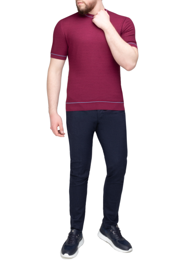 Cesare di Napoli men's wine-colored short-sleeved jumper with a textured pattern made of natural silk 144886 - photo 2
