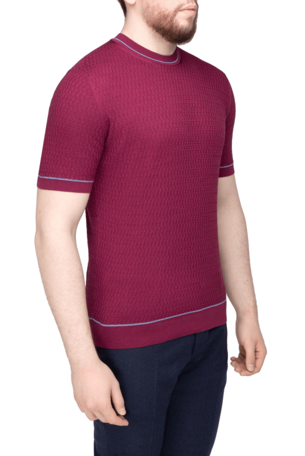 Cesare di Napoli men's wine-colored short-sleeved jumper with a textured pattern made of natural silk 144886 - photo 3