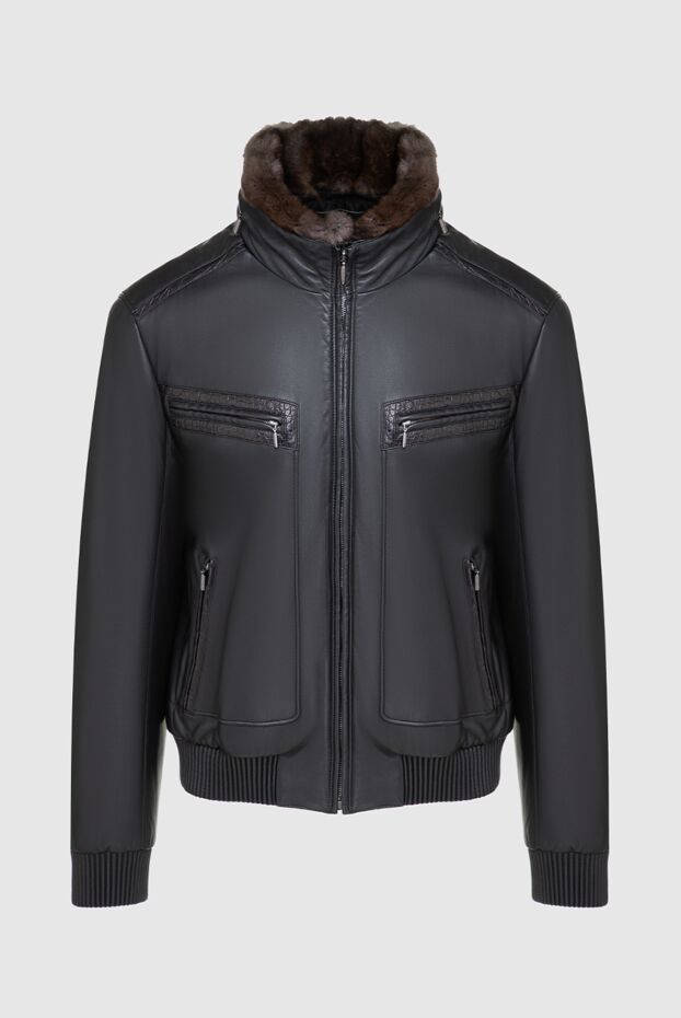 Brioni black smooth leather jacket with textured crocodile leather inserts 146256 - photo 1