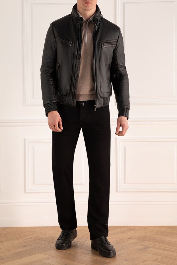Brioni black smooth leather jacket with textured crocodile leather inserts 146256 - photo 2