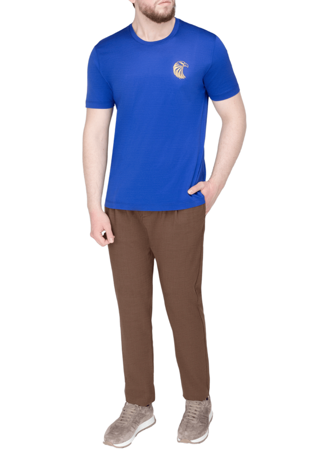 Billionaire men's blue cotton jersey t-shirt with miniature eagle embroidery 146513 - photo 3