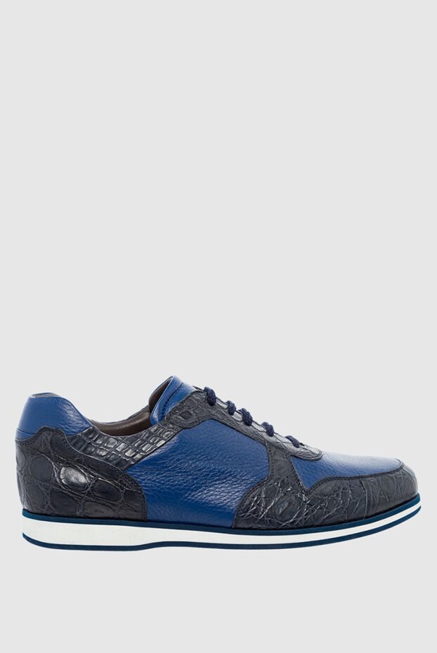 Cesare di Napoli leather sneakers with crocodile inserts, blue, men's
146648 - photo 1