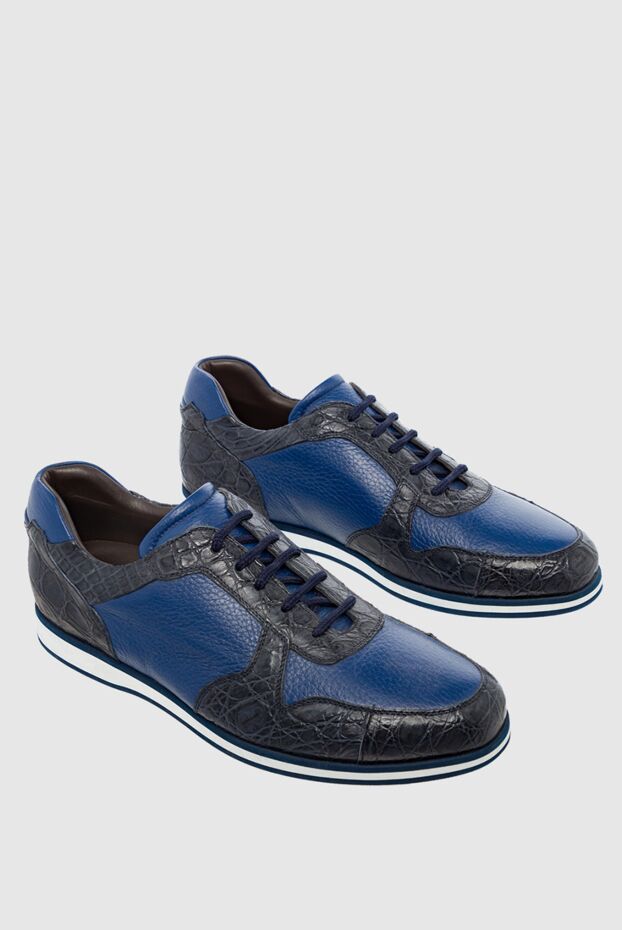 Cesare di Napoli leather sneakers with crocodile inserts, blue, men's

 146648 - photo 3