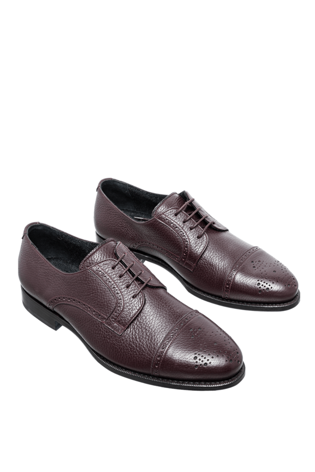 Cesare di Napoli burgundy textured leather brogue cap-toe derby shoes for men 146733 - photo 3