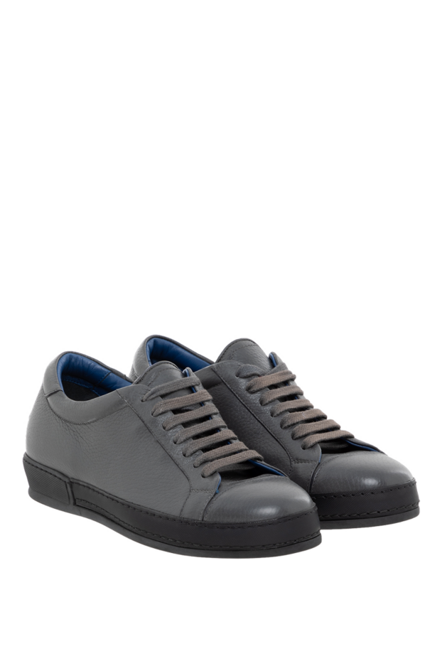Cesare di Napoli men's leather sneakers in graphite color with textile lacing
 146740 - photo 3