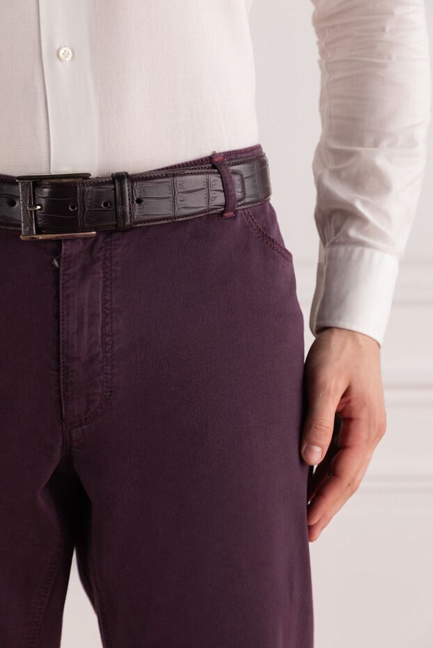 Cesare di Napoli dark burgundy crocodile leather belt with contrast stitching for men 146748 - photo 3