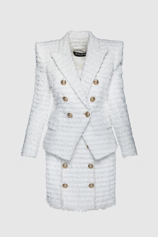 Balmain женский костюм белый из твида с двубортным жакетом и мини-юбкой
147194 - фото 1