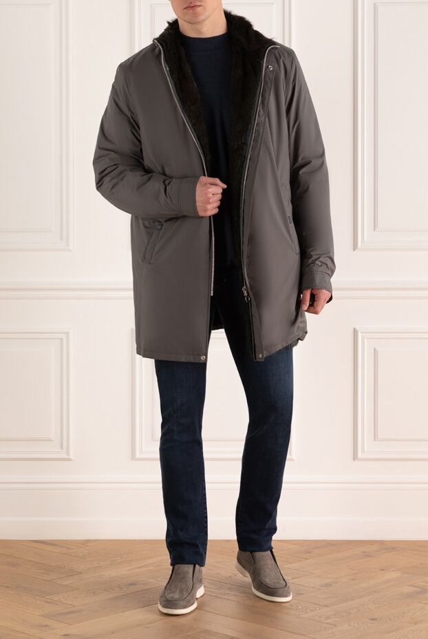 Seraphin jacket with fur and nylon green for men 147359 - photo 2