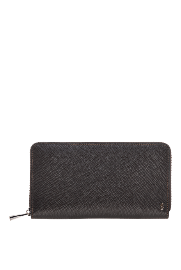 Serapian brown textured leather clutch with zipper and simple design 147383 - photo 1