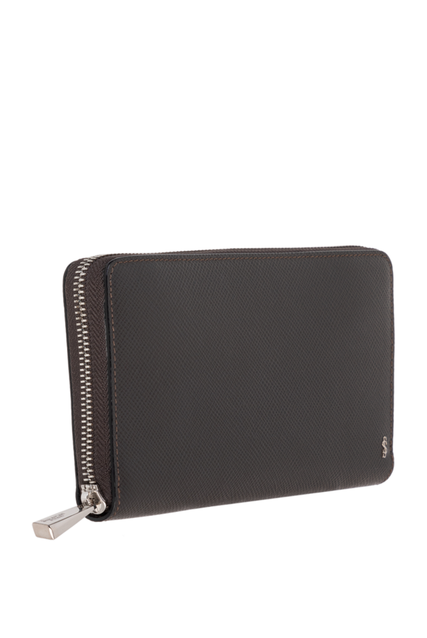 Serapian brown textured leather clutch with zipper and simple design 147383 - photo 3
