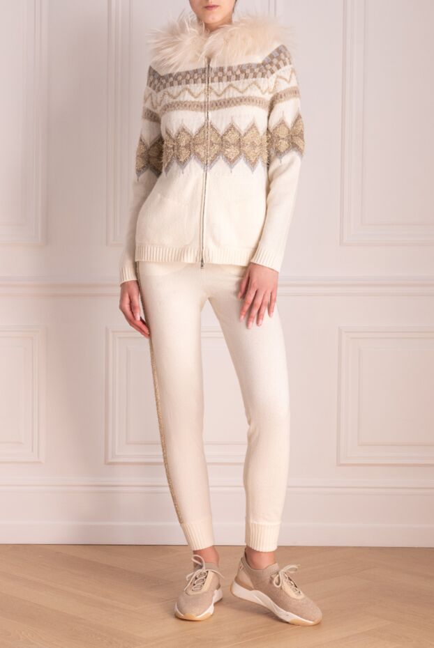 Panicale women's white walking suit with patterns and fur 147540 - photo 2