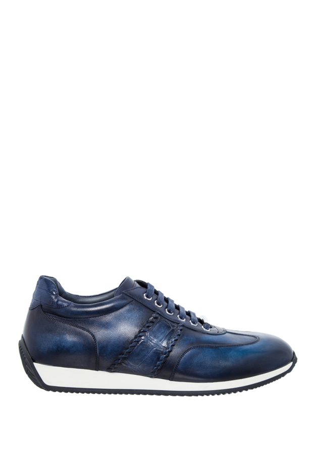 Tardini blue sneakers made of polished leather with textured alligator insert 147548 - photo 1
