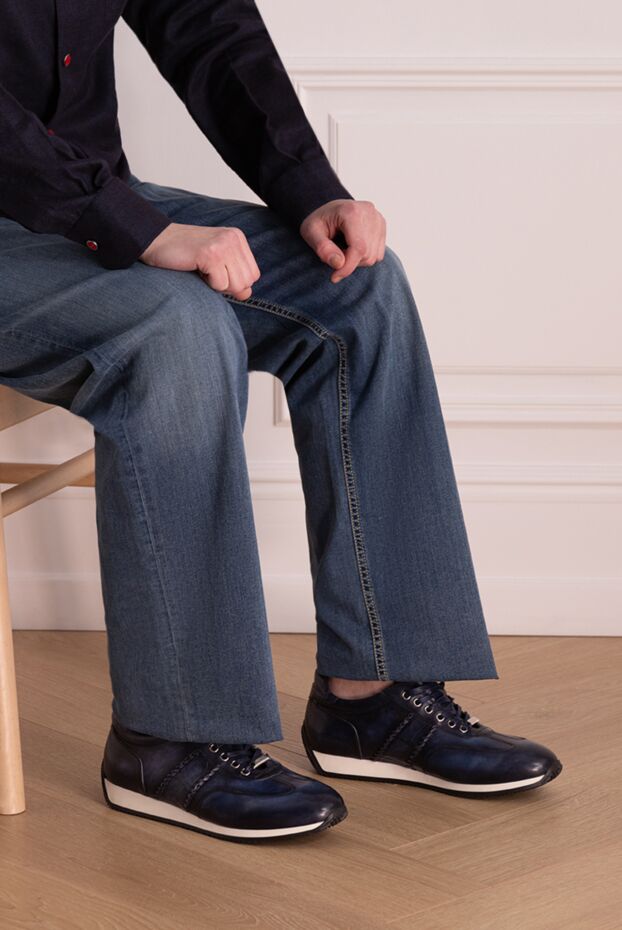 Tardini blue sneakers made of polished leather with textured alligator insert 147548 - photo 2
