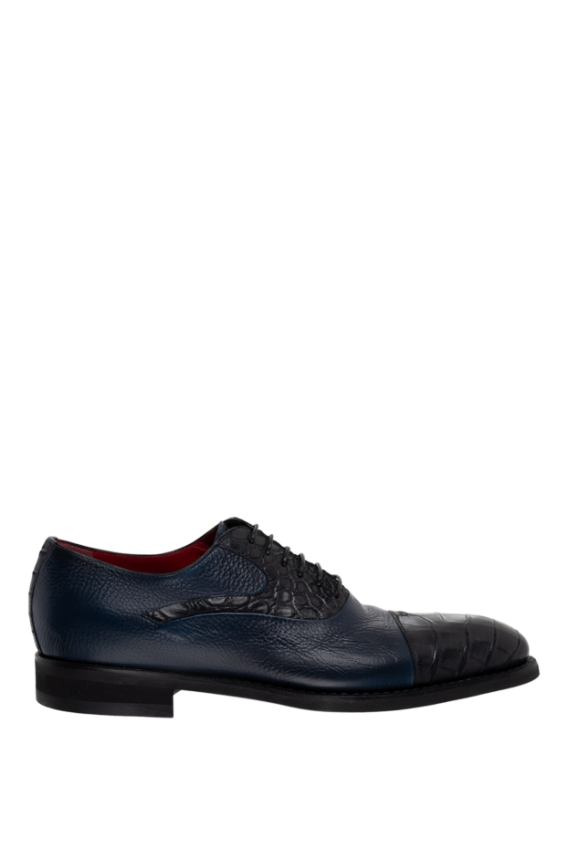 Barrett туфли дерби cap-toe фактурно кожаные темно-синие с вставками кожи крокодила мужские 147595 - фото 1