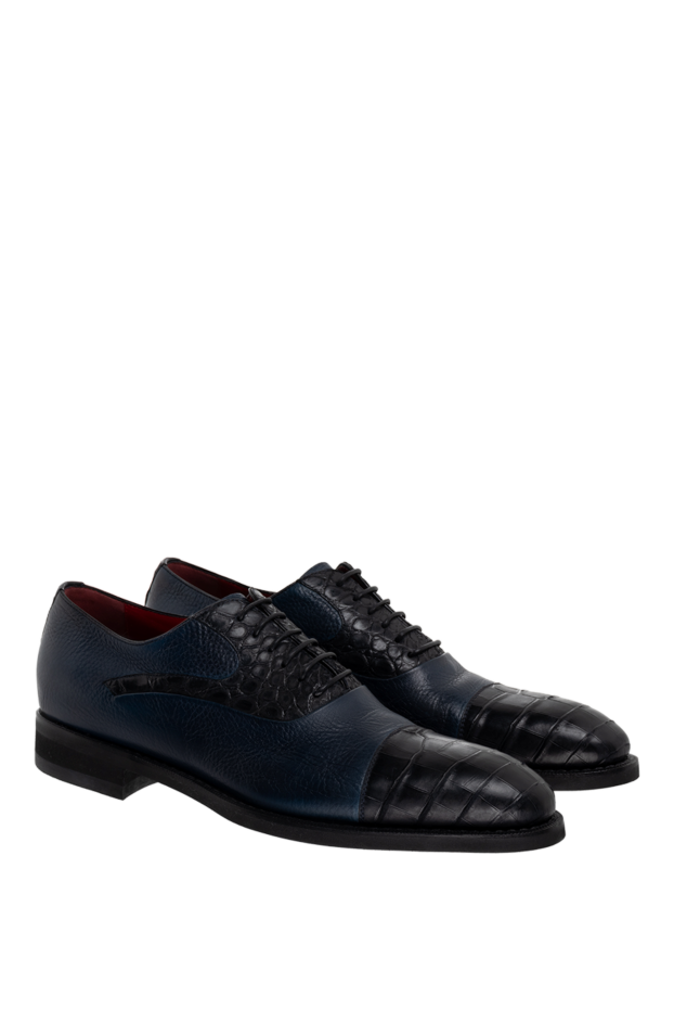 Barrett туфли дерби cap-toe фактурно кожаные темно-синие с вставками кожи крокодила мужские 147595 - фото 3