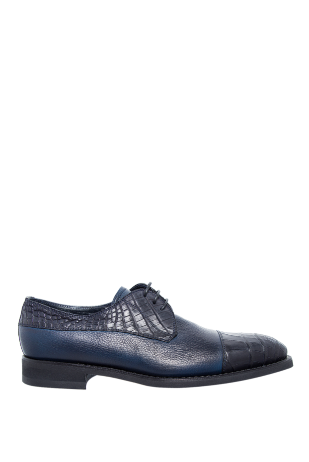 Barrett туфли дерби cap-toe фактурно кожаные синие с вставками кожи крокодила мужские 147596 - фото 1