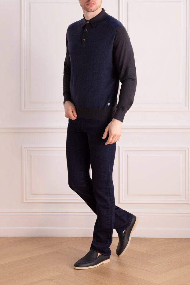 Long sleeve polo shirt with smooth sleeves and textured front - photo 2