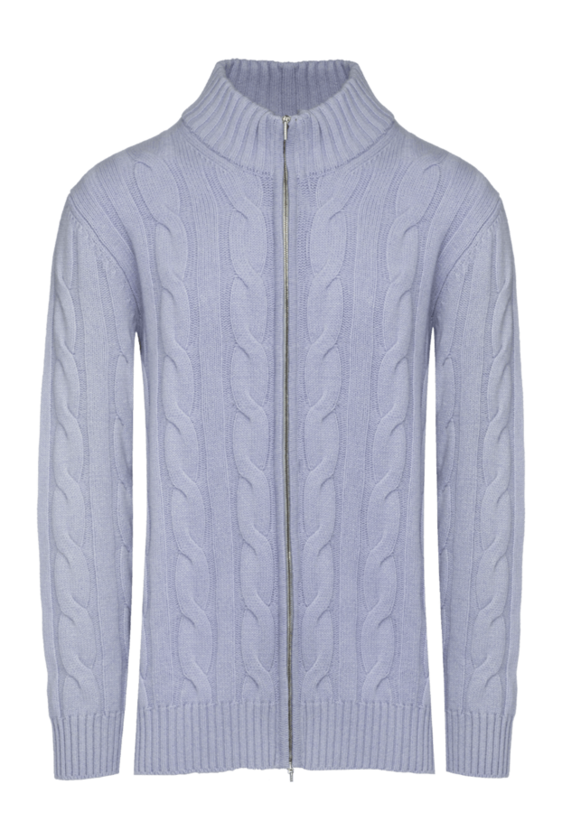 Cesare di Napoli men’s sky blue wool cardigan with a braided cable-knit pattern 147772 - photo 1