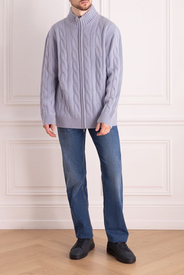 Cesare di Napoli men’s sky blue wool cardigan with a braided cable-knit pattern 147772 - photo 2