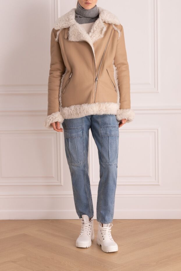 Intuition women's light beige sheepskin coat with asymmetrical zipper
 147976 - photo 2