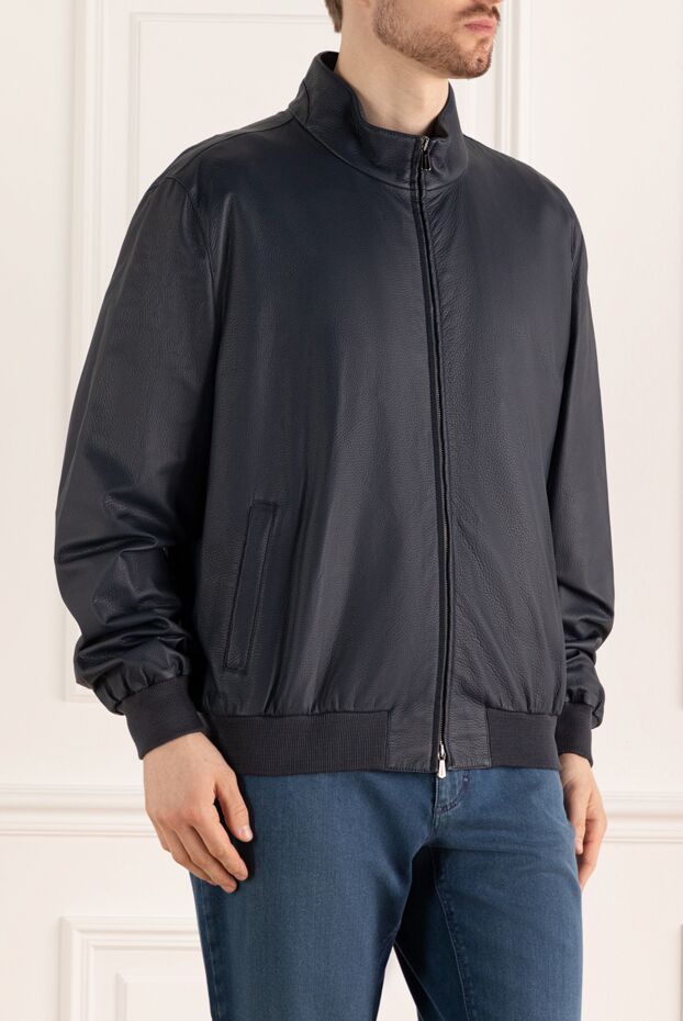 Enrico Mandelli dark blue leather jacket with elastic cuffs and collar
 148183 - photo 3