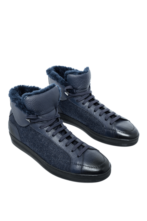 Doucal`s italian high top blue leather sneakers with fur and wool insert

 148259 - photo 3