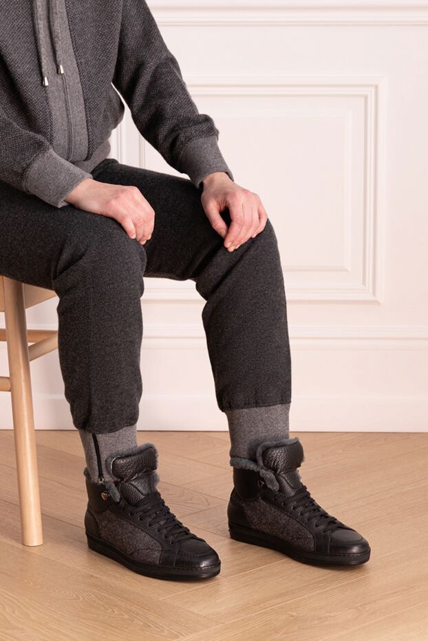 Doucal`s combined leather sneakers with textile inserts and insulation
 148272 - photo 2