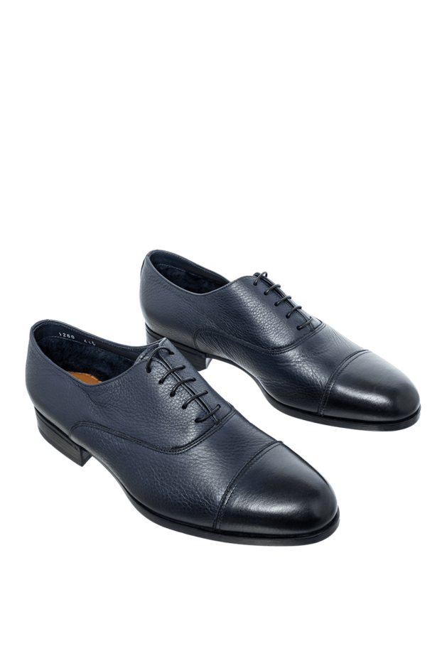 Doucal`s туфли оксфорды cap-toe из фактурной кожи на меху синие мужские 148286 - фото 3