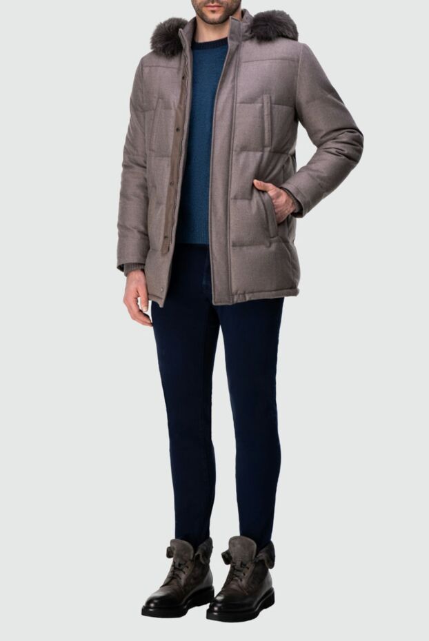 Enrico Mandelli men's down jacket made of wool and cashmere with fur on the hood and vertical pockets
 148365 - photo 3