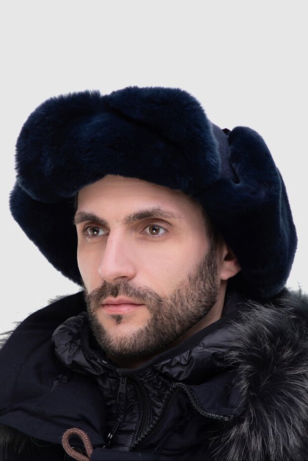 Cesare di Napoli blue trapper hat with fur for men 148502 - photo 2